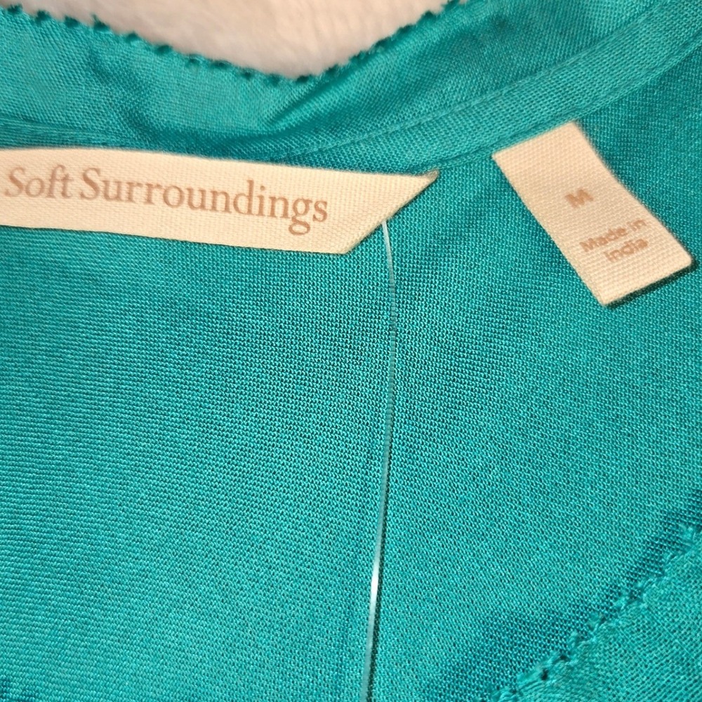 Soft Surroundings Kara Dress Tropical Green Tiered Maxi Knit Short Sleeve M - Picture 3 of 10